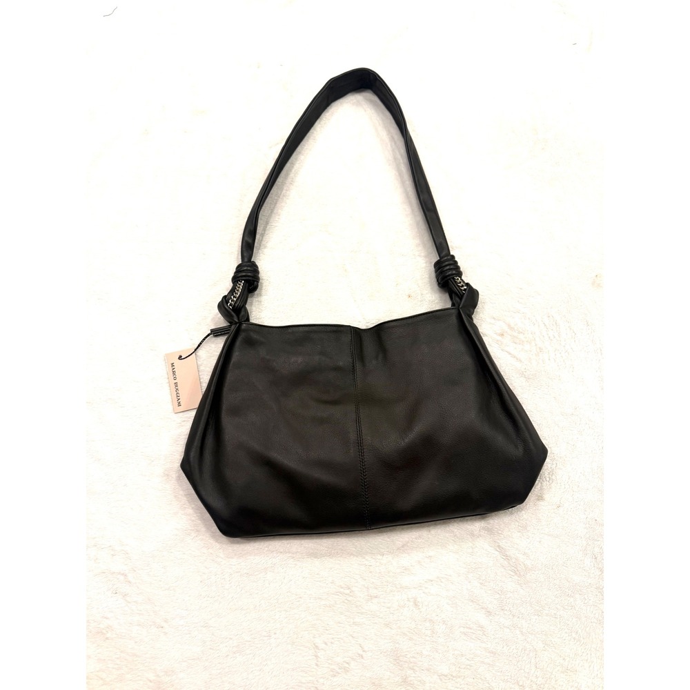 Marco Buggiani Black Leather Shoulder Bag Made in Italy Pink Lining NWT